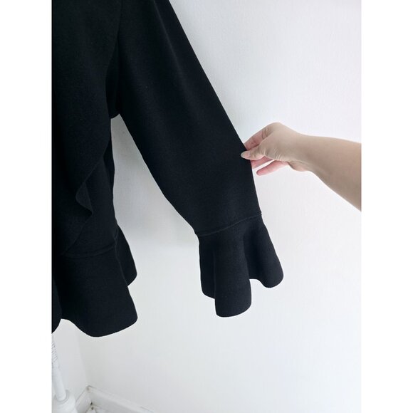St. John Ruffle Black Waterfall Drape Wool Knit Open Cardigan Sweater 16 XL - Picture 4 of 10